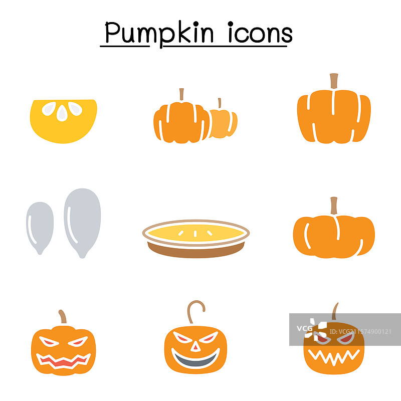 平面色彩风格的南瓜图标集图片素材