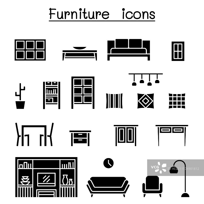 家具和家居装饰物品图标集图片素材