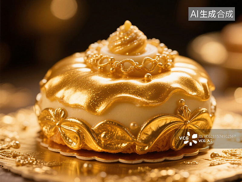 【AI数字艺术】金色糕点，节日庆典甜品图片素材