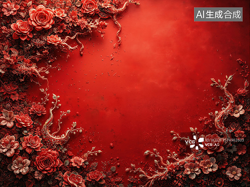 【AI数字艺术】红色花边背景图片素材