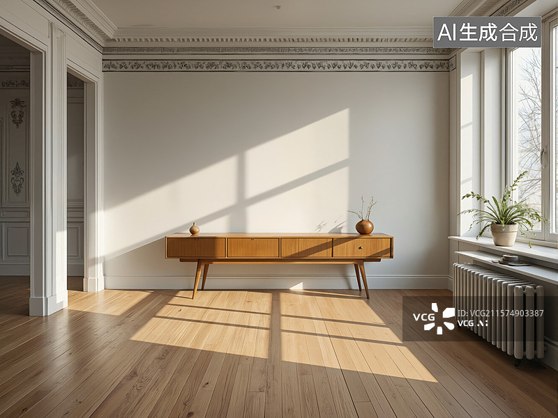 【AI数字艺术】阳光洒满的室内空间图片素材