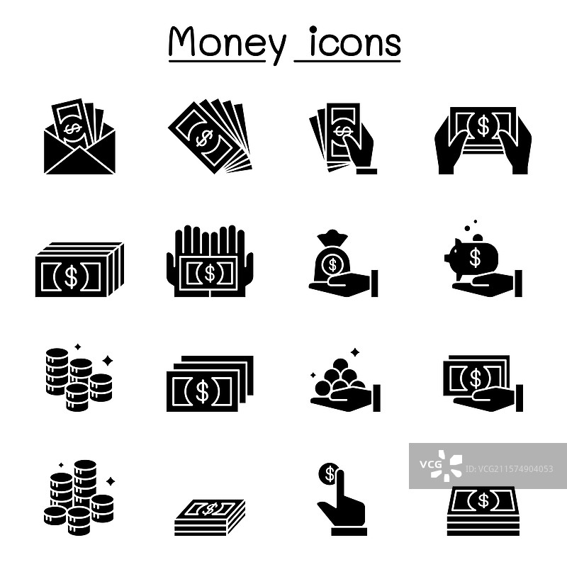 货币和手图标集（图形风格）图片素材