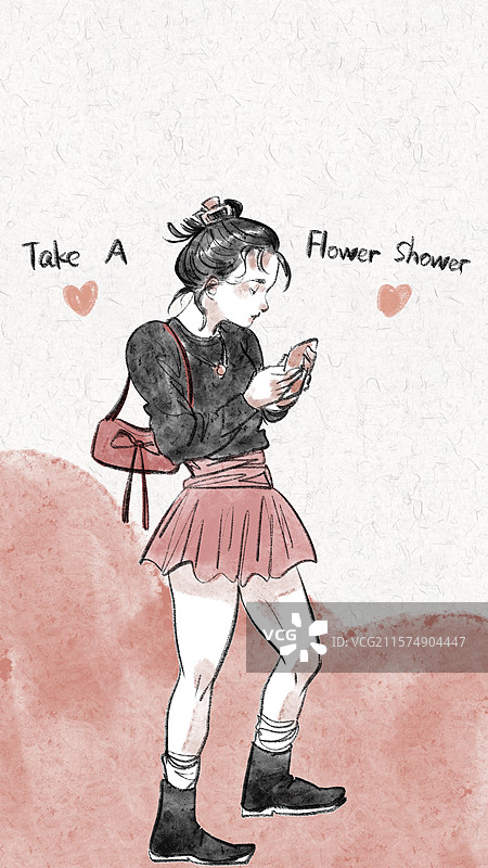 清新治愈励志手绘风手机时尚人物壁纸图片素材