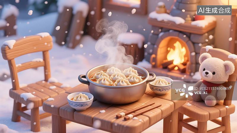【AI数字艺术】雪夜暖锅宴冬至图片素材