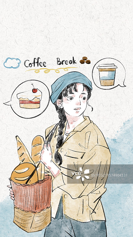 清新治愈励志手绘风手机时尚人物壁纸图片素材