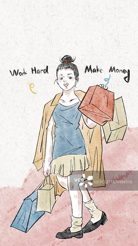 清新治愈励志手绘风手机时尚人物壁纸图片素材