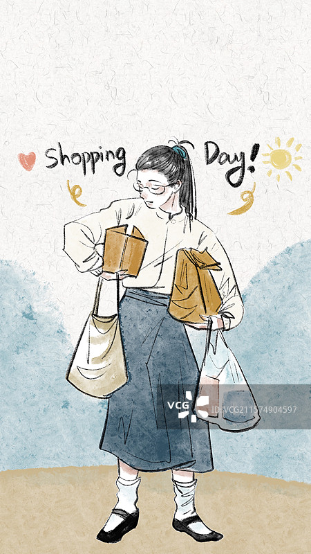 清新治愈励志手绘风手机时尚人物壁纸图片素材