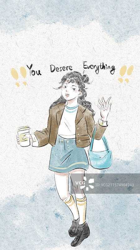 清新治愈励志手绘风手机时尚人物壁纸图片素材