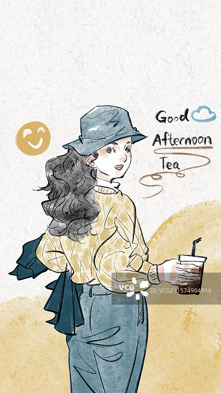 清新治愈励志手绘风手机时尚人物壁纸图片素材