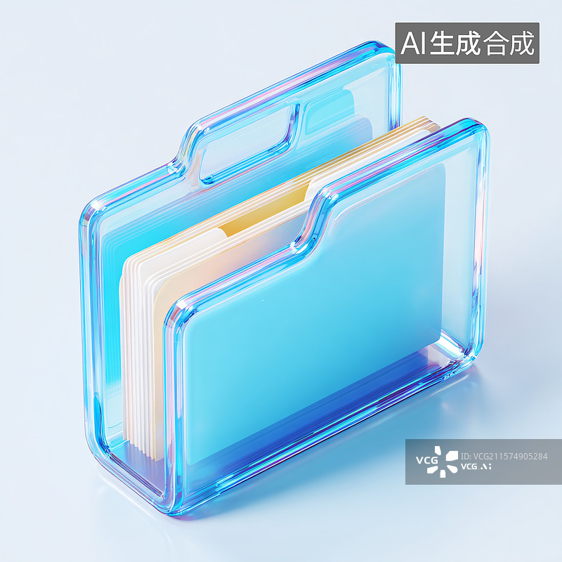 【AI数字艺术】蓝色3d玻璃质感文件夹图片素材