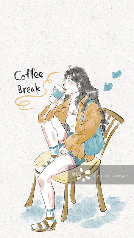 清新治愈励志手绘风手机时尚人物壁纸图片素材