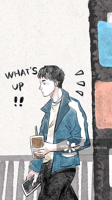 清新治愈励志手绘风手机时尚人物壁纸图片素材