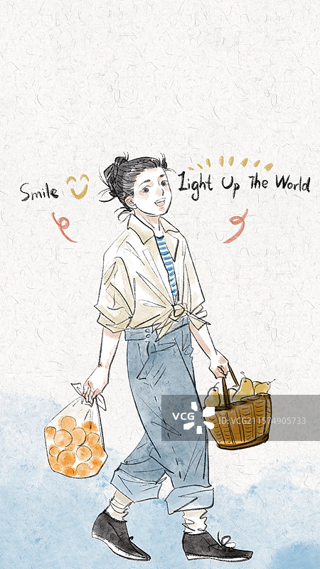 清新治愈励志手绘风手机时尚人物壁纸图片素材