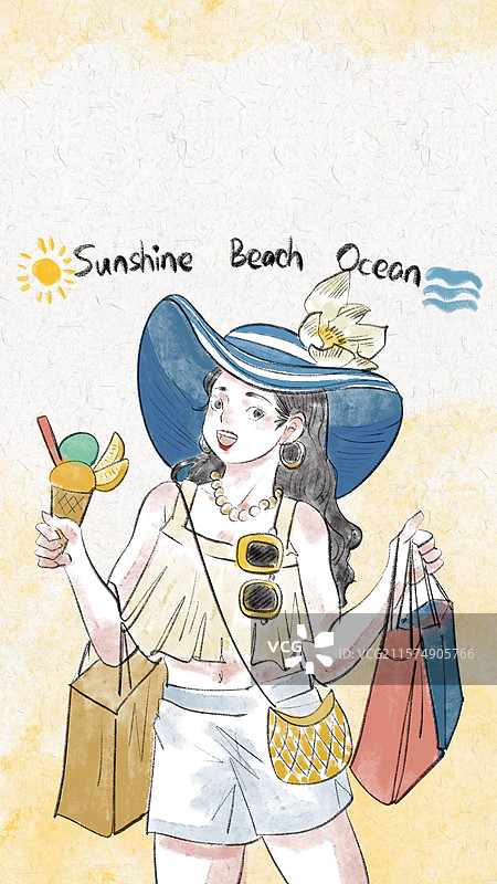 清新治愈励志手绘风手机时尚人物壁纸图片素材