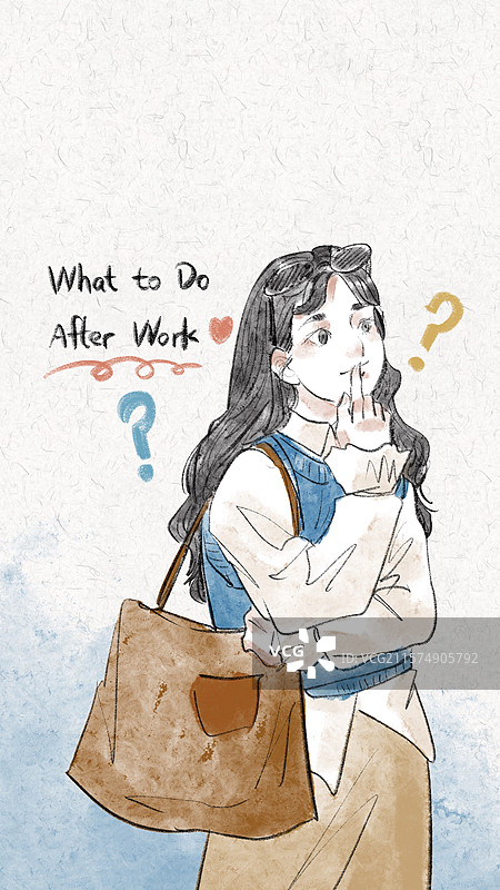 清新治愈励志手绘风手机时尚人物壁纸图片素材