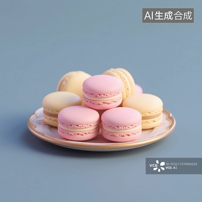 【AI数字艺术】3d卡通甜品下午茶马卡龙图片素材