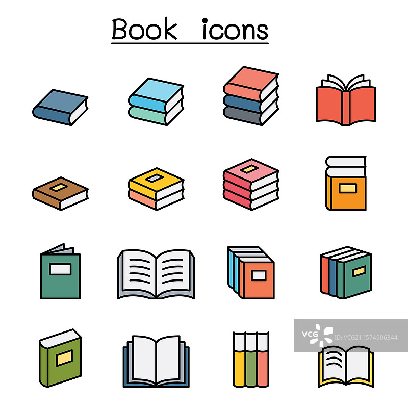 彩色线条风格的书籍和教育图标集图片素材