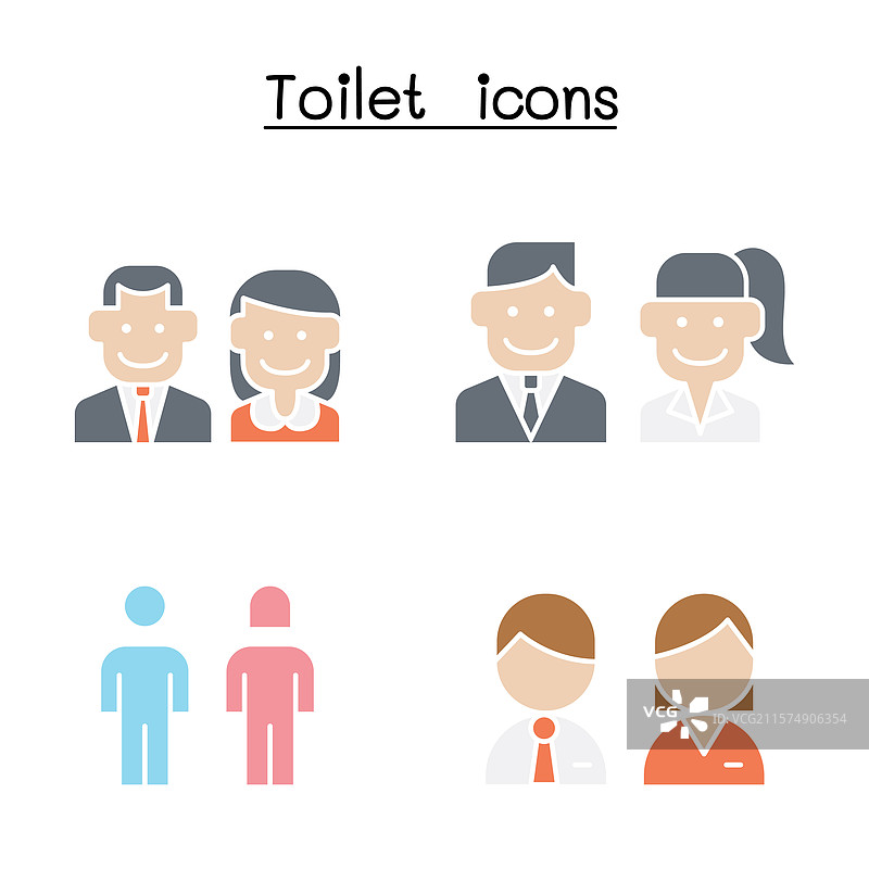 平面色彩风格的厕所卫生间标志图标集图片素材