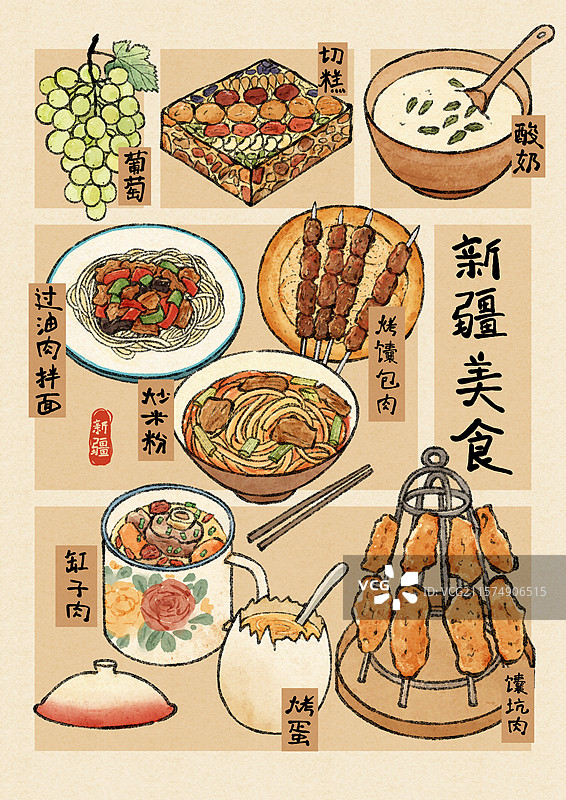新疆美食插画图片素材
