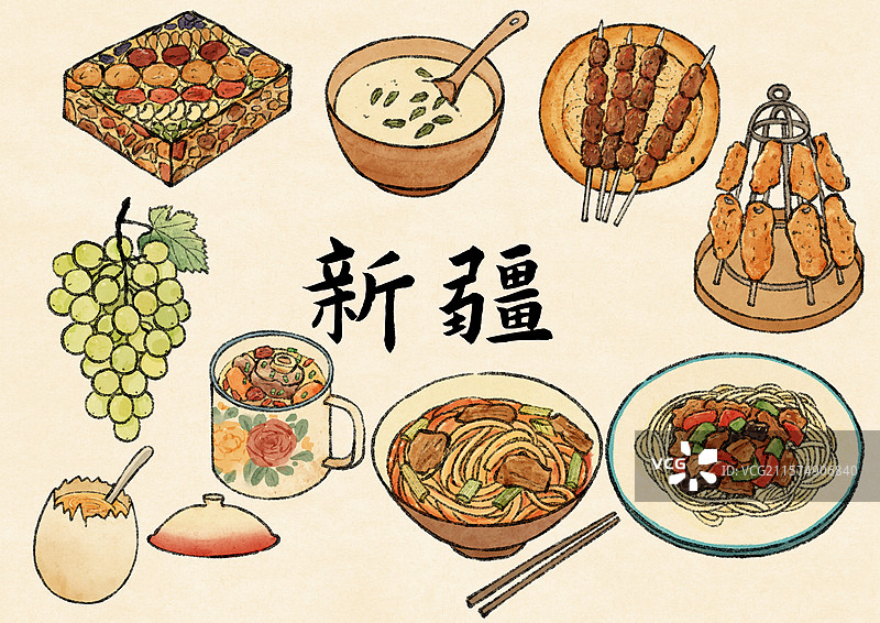 新疆美食插画图片素材