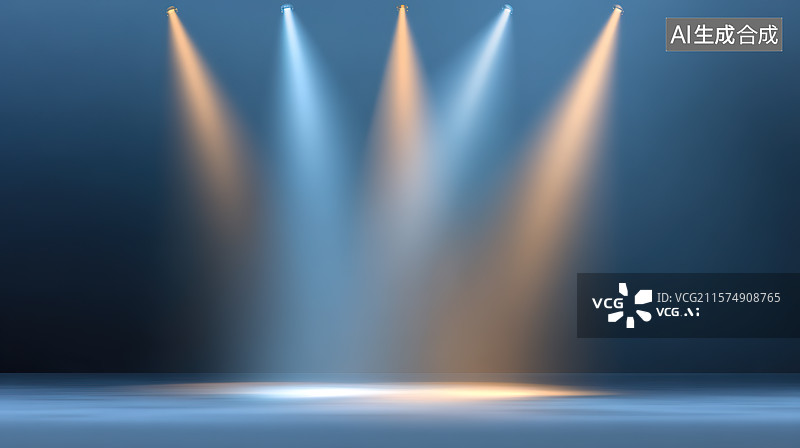 【AI数字艺术】蓝色灯光舞台室内人造空间图片素材