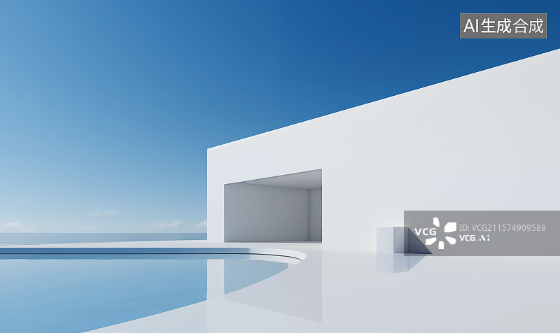 【AI数字艺术】白色建筑与蓝天海景图片素材