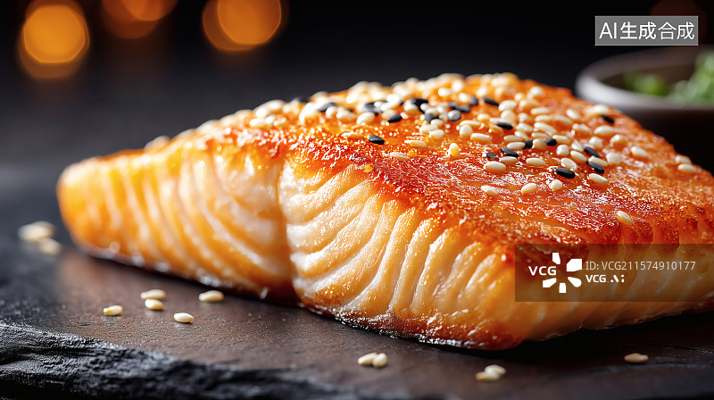 【AI数字艺术】一块烤熟的三文鱼图片素材