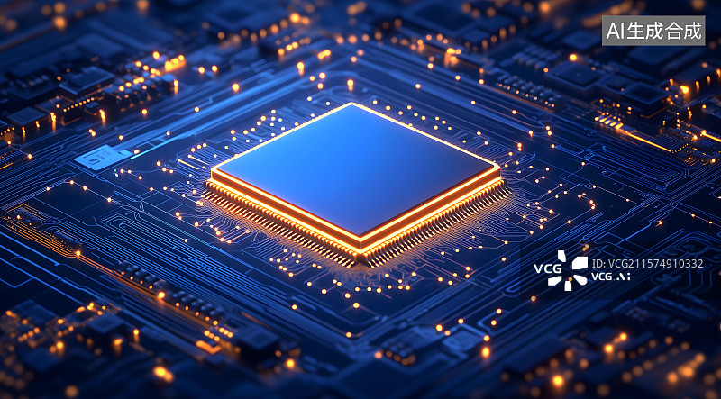 【AI数字艺术】人工智能计算机机器学习概念芯片电路板高科技计算，高科技芯片与电路板，未来科技中的芯片电路系统背景图片图片素材