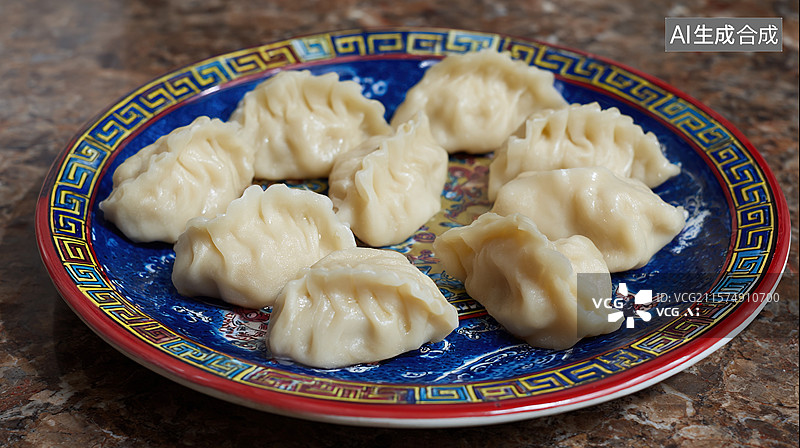 【AI数字艺术】中国餐盘上的美味饺子图片素材