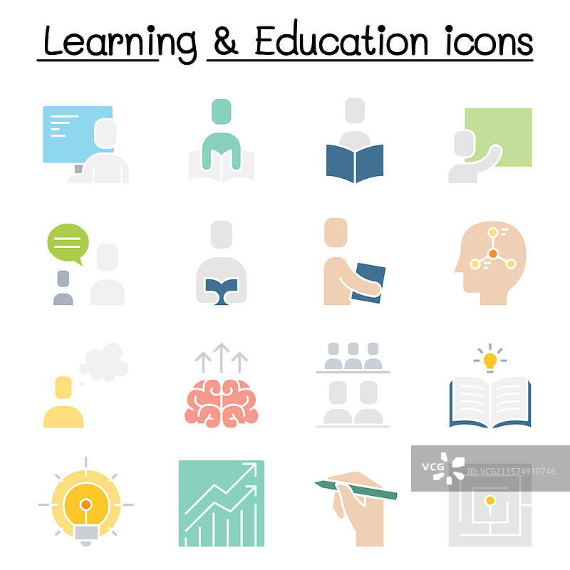 扁平色彩的教育与学习图标集图片素材