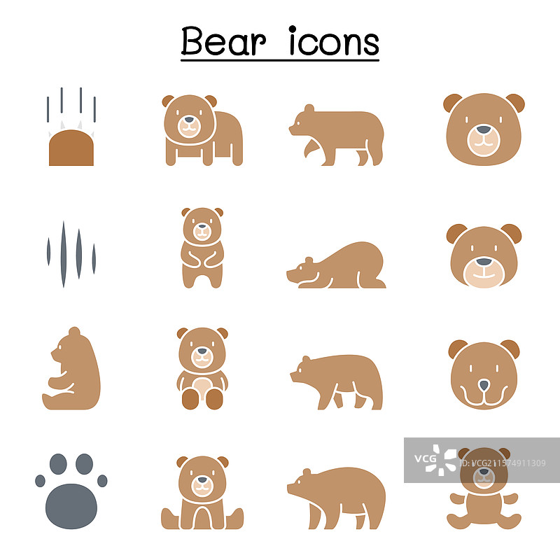 扁平色彩风格的熊图标设计集图片素材