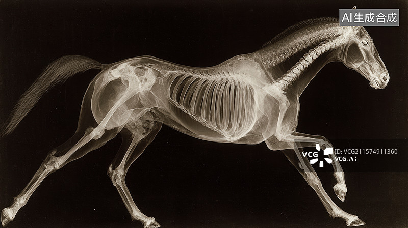 【AI数字艺术】马的X光影像展示骨骼结构图片素材