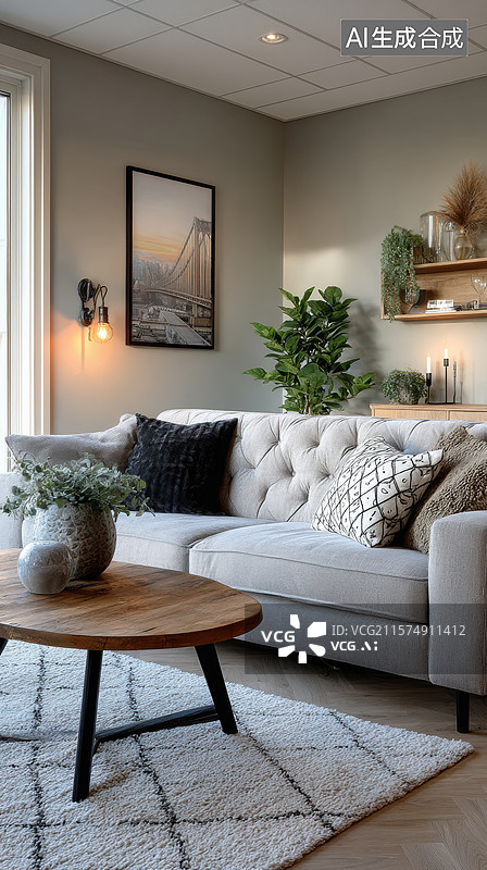 【AI数字艺术】现代简约客厅布置图片素材