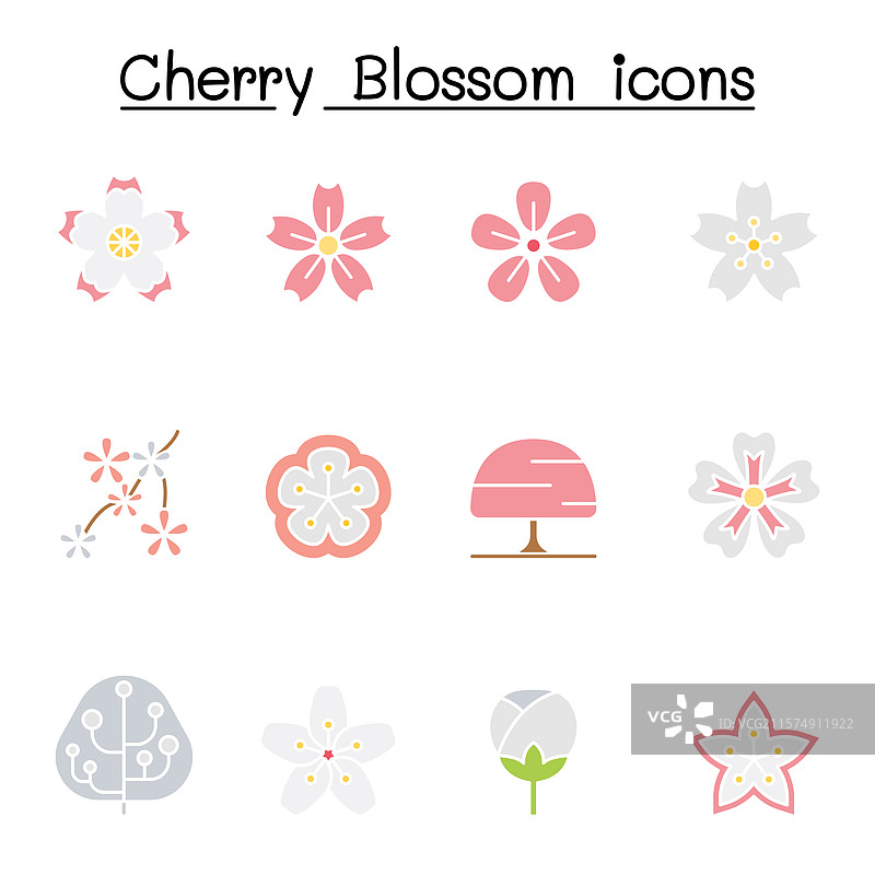 樱花日本樱花图标扁平化设计合集图片素材