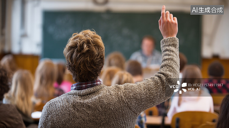 【AI数字艺术】课堂上学生举手提问图片素材