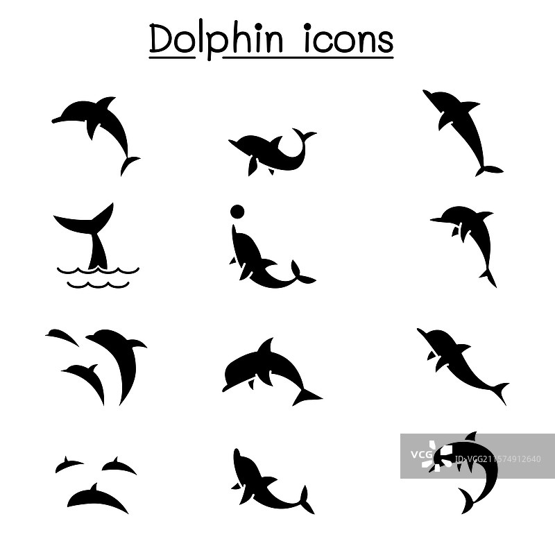 海豚图标集，采用图形风格设计图片素材