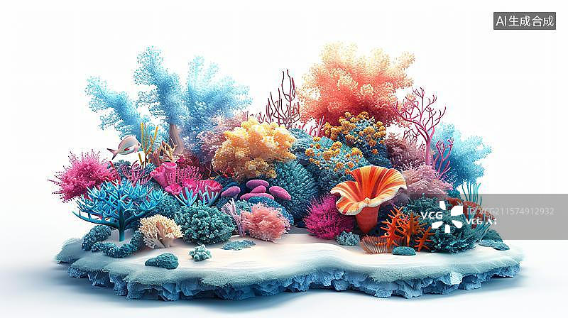 【AI数字艺术】梦幻珊瑚礁的奇妙世界   色彩斑斓的海底花园    卡通海底世界珊瑚海葵生物群图片素材