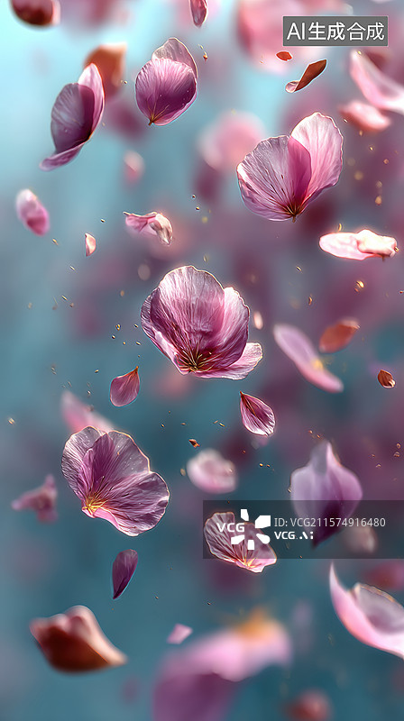 【AI数字艺术】粉色花瓣在空中飘散的瞬间图片素材