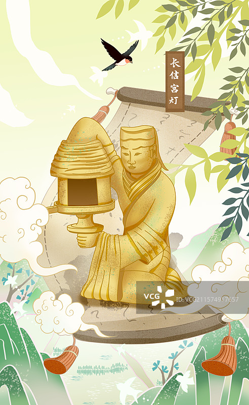 长信宫灯插画图片素材