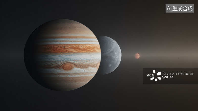 【AI数字艺术】木星与卫星的宇宙景象图片素材
