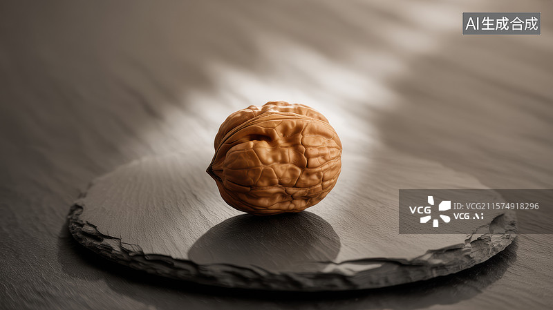 【AI数字艺术】核桃置于石板上的静物特写图片素材