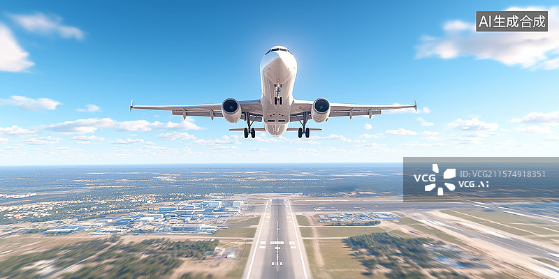【AI数字艺术】飞机降落机场航拍图图片素材