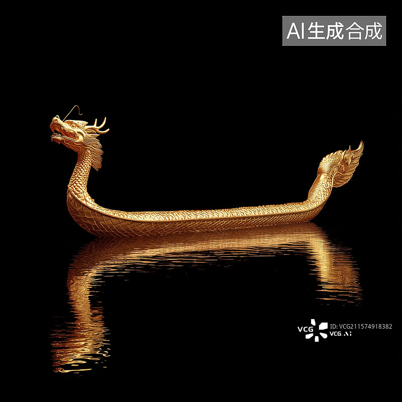 【AI数字艺术】一艘金船 上面有龙 中国龙舟图片素材