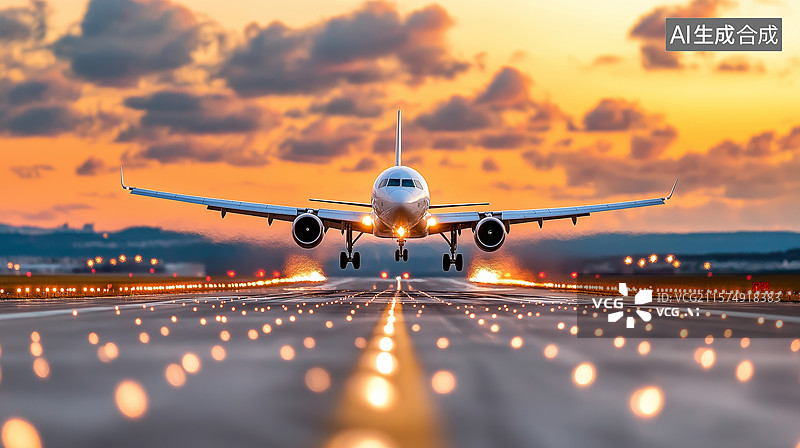 【AI数字艺术】飞机跑道降落唯美瞬间图片素材