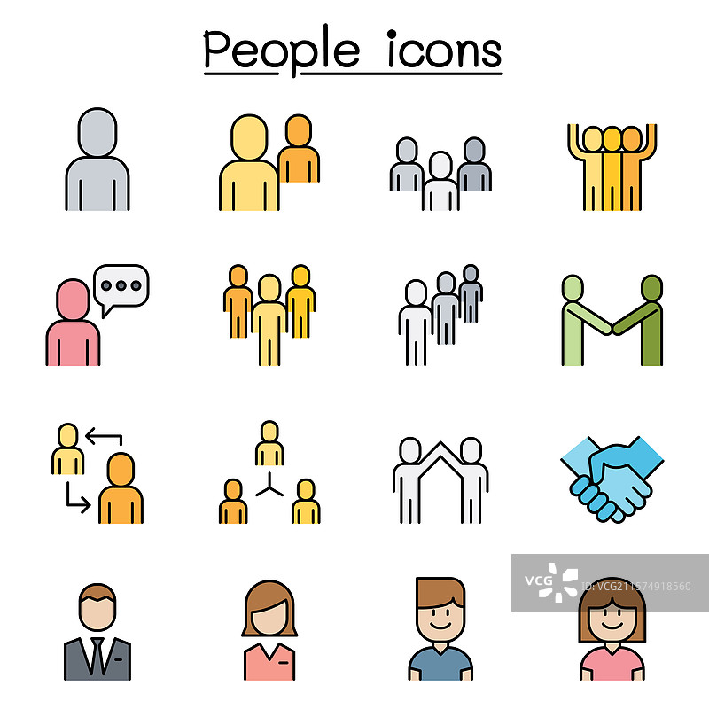 彩色线条风格的人物图标集图片素材