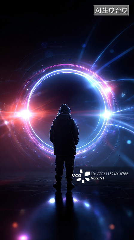 【AI数字艺术】男子站在大圆圈前图片素材