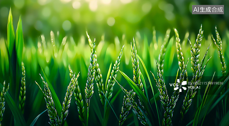 【AI数字艺术】即将成熟的绿色小麦插画图片素材