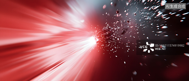 【AI数字艺术】红色光芒与飞溅碎片的动态场景图片素材