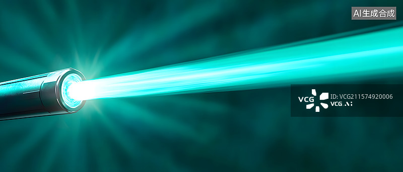 【AI数字艺术】蓝色激光束从设备中射出图片素材