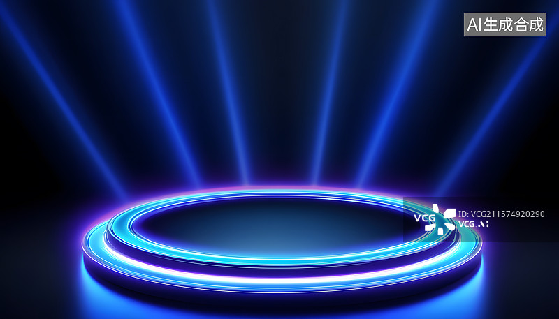 【AI数字艺术】蓝色光环舞台灯光效果图片素材